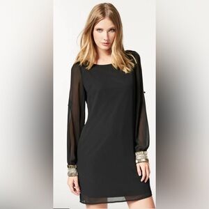 Bebe Embellished Cuff Sheer Sleeve Shift Dress Size XS
